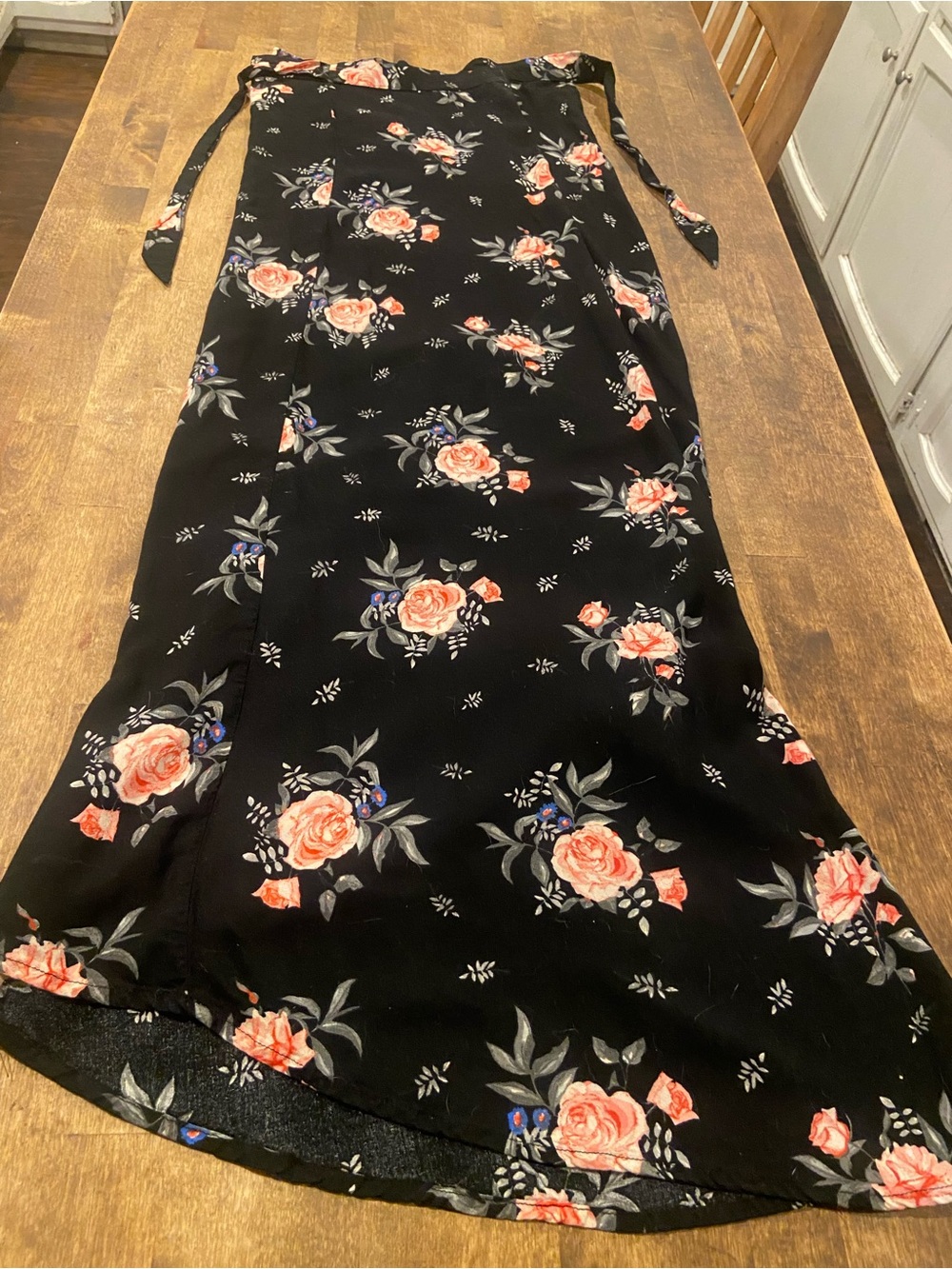 Floral Black Maxi Skirt with Pink Rose Print